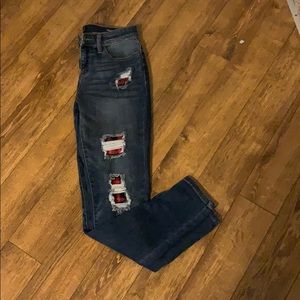 Judy Blue Red Plaid Patch Skinnies size 7/28